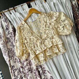 Zara Beige Floral Lace Blouse